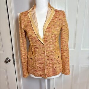 J. Crew Collection Sz 0 Lady English Golden Tweed Blazer Jacket Lined Snap Front